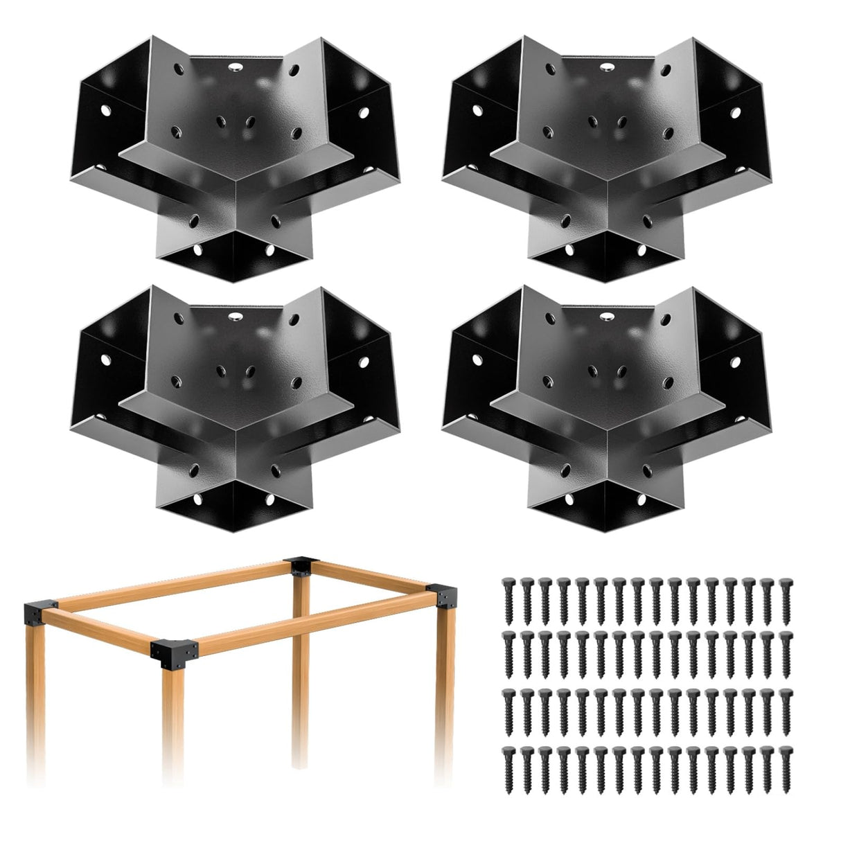 Pergola Brackets 4x4 3-Way 4pcs Right Angle Corner Bracket, Easy Installation Crossbeam Corner Brackets for Gazebos, Patio Pergolas, Log Cabin Outdoor MEWSDEN
