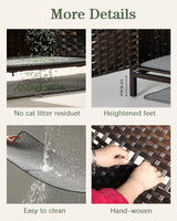 SETVSON Cat Litter Box Enclosure Furniture, Hidden Handwoven Rattan Litter Box with Mat, Large Cat House with Metal Heightened Feet, 30.3 x 18.3 x 28 Inches, Indoor for Living Room, Bedroom Brown SETVSON