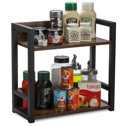 Youeon 2 Tier Large Wood Countertop Shelf Organizer, 15.7x7x15 in Rustic Kitchen Counter Shelf, Spice Rack Organizer, Coffee Organizer Station for - WoodArtSupply