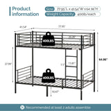 VINGLI Bunk Bed Twin Over Twin for Kids, Teens & Adults Bunk Bed with Stairs & Flat Rungs, Heavy Duty Metal Slats, No Box Spring Needed, Black VINGLI