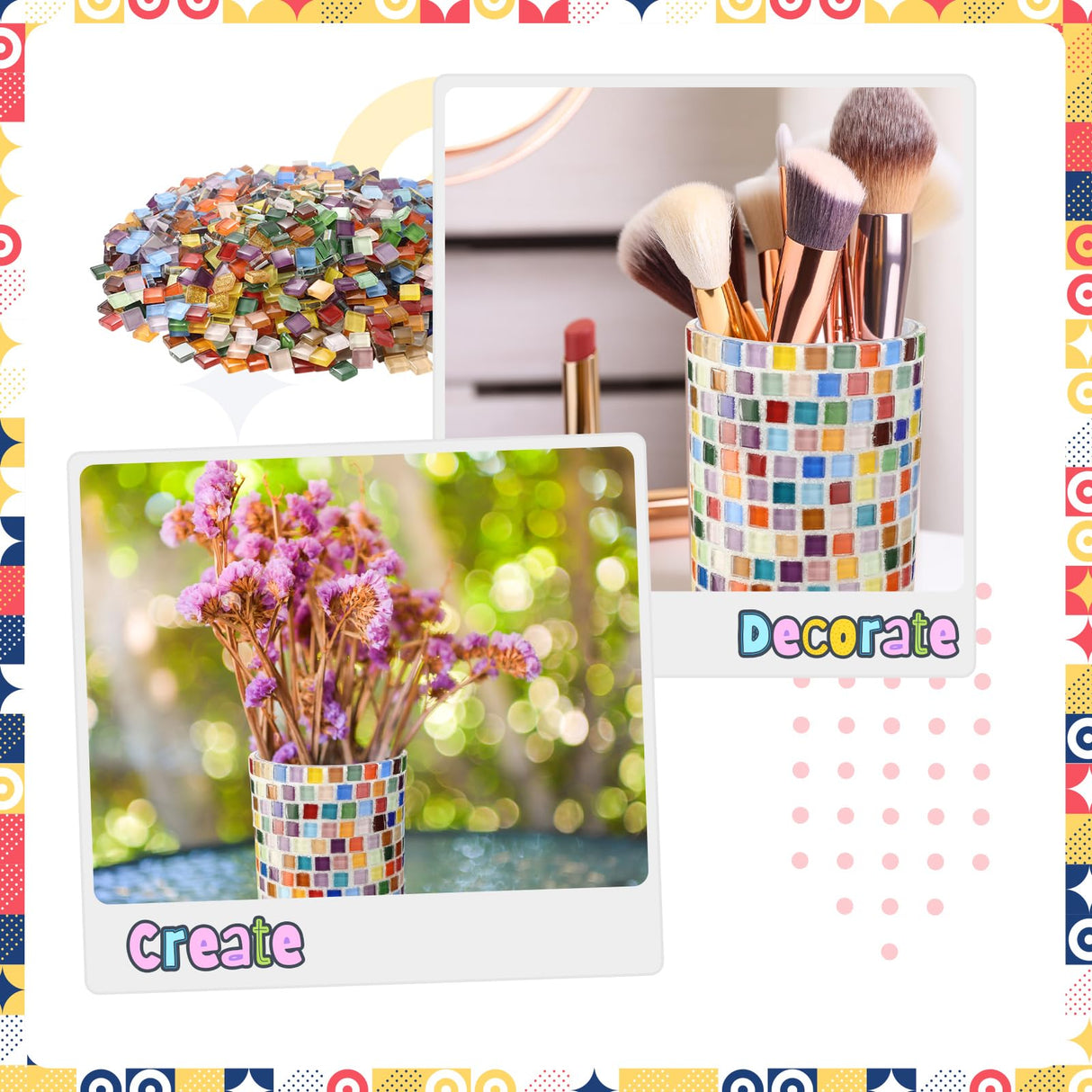 LemonRoad 2 Set DIY Mosaic Vase Kit Gifts for Adults Acrylic Cylinder Vases Arts and Crafts Kit with Complete Craft Accessories Supplies for Handmade Home Decor Painting Mosaic Lovers Birthday Gifts LemonRoad