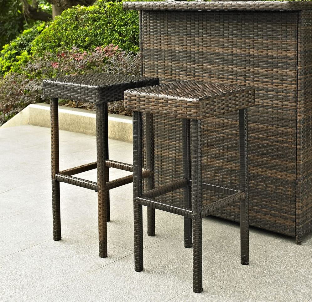 Crosley Furniture Palm Harbor Wicker Outdoor Bar Stools, Set of 2, Patio Furniture for Backyard, Balcony, Brown Crosley Furniture