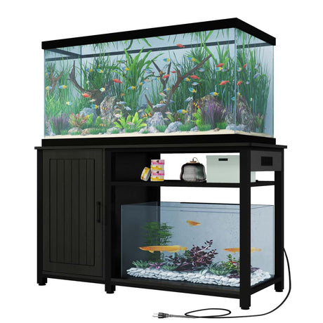 GERDIOEB 55-75 Gallon Aquarium Stand with Power Outlets - Heavy Duty Metal Fish Tank Stand with Cabinet for Fish Tank Accessories Storage, Reptile Terrarium, 860 lbs Capacity, Black GERDIOEB