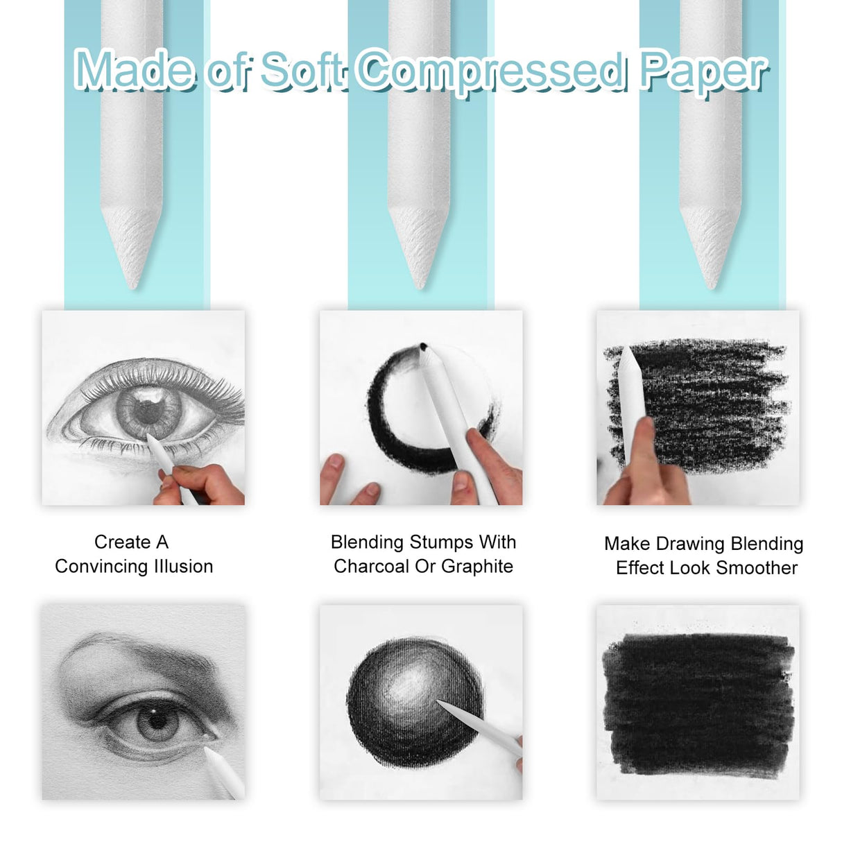 Jeimier 12 Pcs Blending Stumps for Drawing, Tortillions Blending Sticks for Beginner Drawing, Art Blenders, Blending Tools Paper Stumps for Shading Completed, Blending Pencil for Sketching, Softness Jeimier