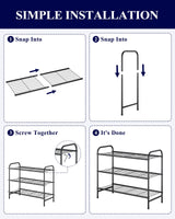Kitsure Shoe Rack - Stainless Steel Shoe Organizer, Sturdy Shoe Rack for Closet and Front Door Entrance, Free Standing Shoe Shelf, Closet Organizers and Storage, Black Kitsure