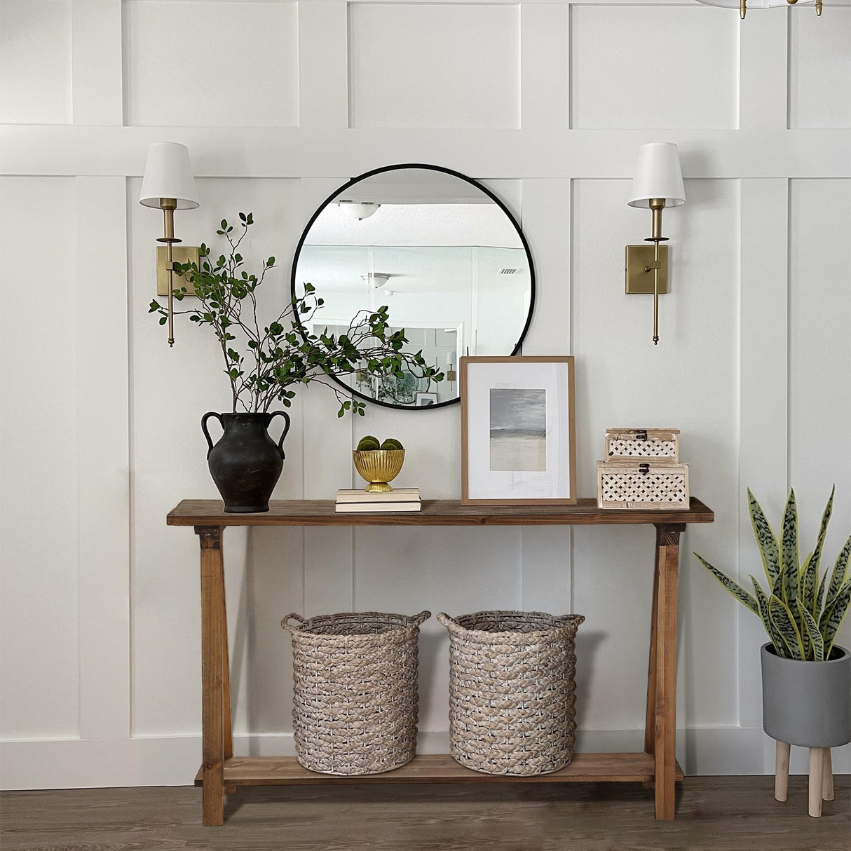 iVilla Farmhouse Console Tables for Living Room, Solid Wood 2-Tier Sofa Table, Rustic Hallway Table for Entryway, Natural iVilla