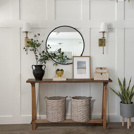 iVilla Farmhouse Console Tables for Living Room, Solid Wood 2-Tier Sofa Table, Rustic Hallway Table for Entryway, Natural iVilla