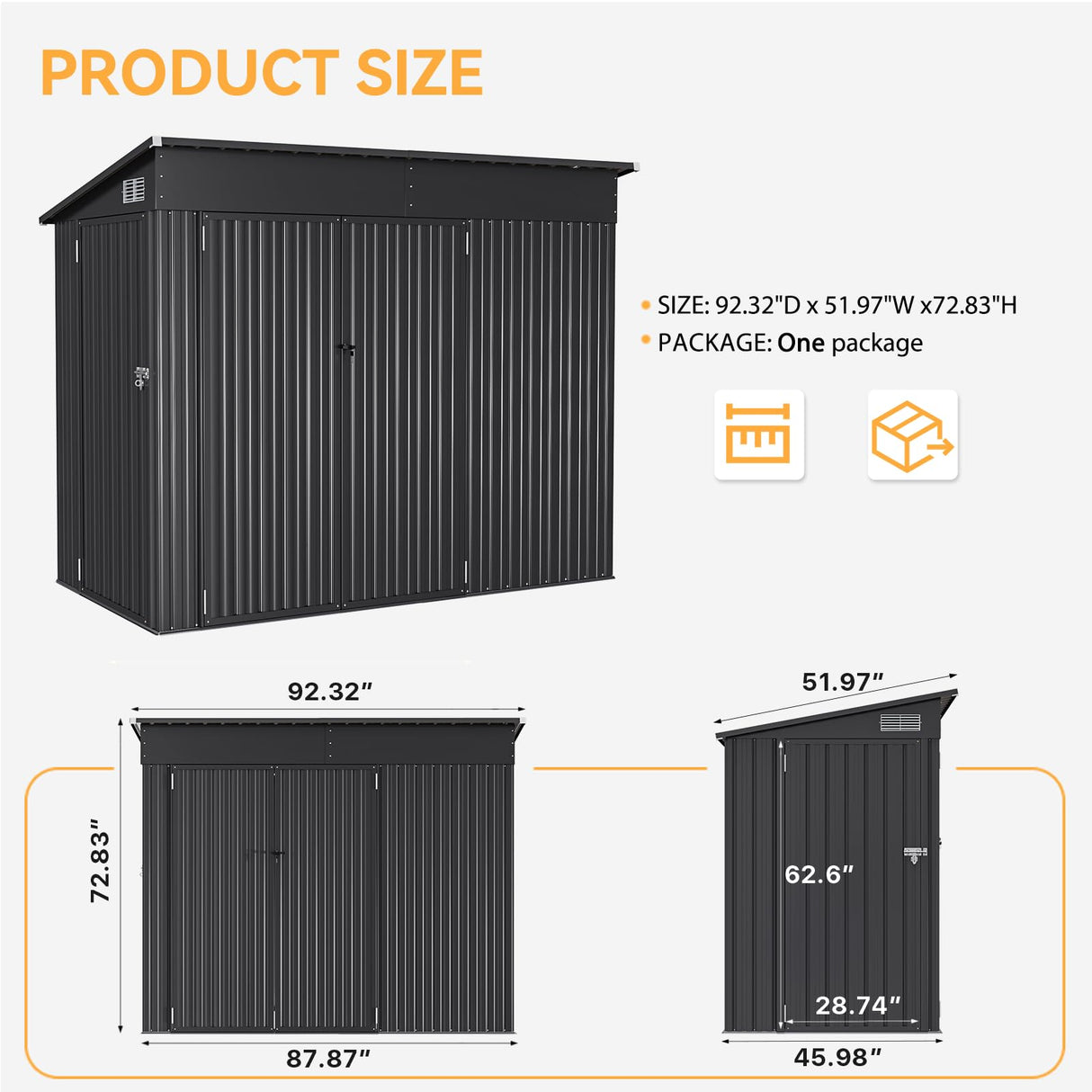Aoxun 4' x 8' Shed Outdoor Storage Shed with Triple Lockable Door Metal Storage Cabinet with Slopping Roof for Tools Bicycles Storage for Garden, Patio, Courtyard Aoxun