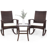 Niubya 3 Piece Wicker Rocking Chair Patio Furniture Sets, Outdoor Wicker Bistro Rattan Chair Conversation Sets with Cushions and Coffee Table, Beige and Brown Niubya