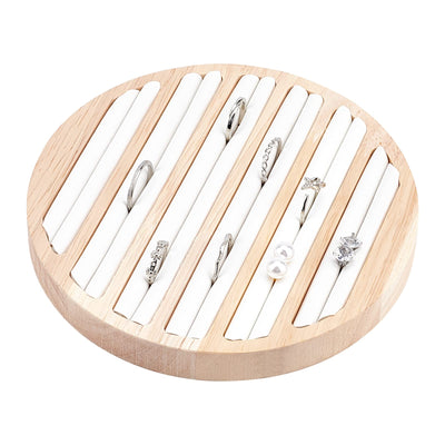 NBEADS Wooden Jewelry Display Tray, 6 Long Slots Ring Earring Display Storage Holder White Leather Insert Jewelry Organizer Tray for Jewelry Retail Display Selling(5.89" In Diameter)