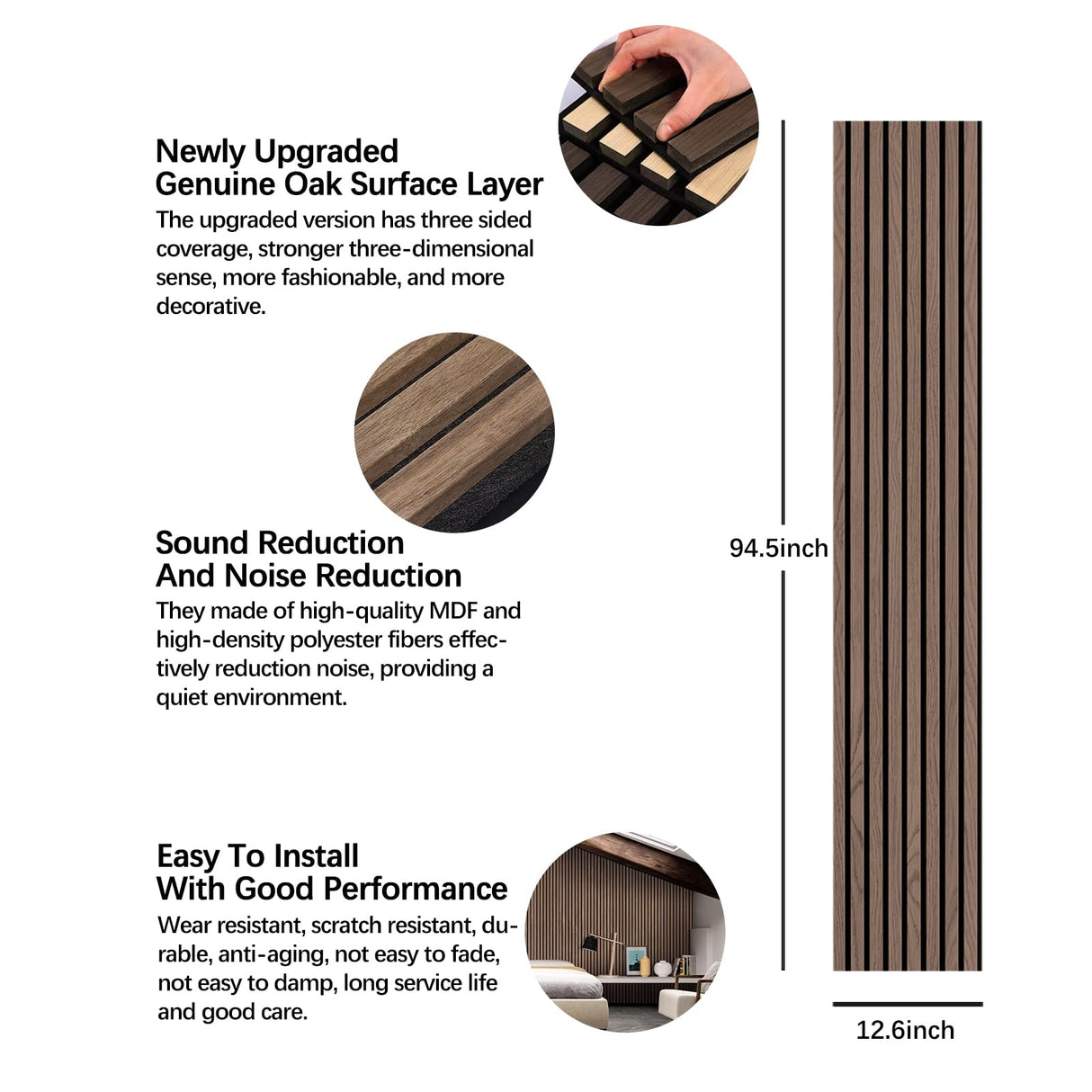 ARMURO Wood Panels for Wall - 2 PCS Wood Slat Wall Panel, Natural Walnut Veneer Acoustic Wall Panels - 12.6" W x 94.5" L ARMURO