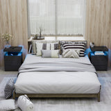 HOMMPA Set of 2 LED Nightstands with Wireless Charging Station Concrete Gray Matte Bedside Table with Led Light Smart Nightstand USB Port 3 Drawers Night Table Tall Wood LED Night Stand for Bedroom HOMMPA