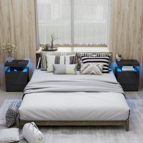 HOMMPA Set of 2 LED Nightstands with Wireless Charging Station Concrete Gray Matte Bedside Table with Led Light Smart Nightstand USB Port 3 Drawers Night Table Tall Wood LED Night Stand for Bedroom HOMMPA