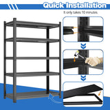 47" W Garage Shelving 3000LBS Storage Shelves 5 Tier Adjustable Metal Shelving Unit Garage Storage Shelves Heavy Duty for Basement, Warehouse, Commercial Black PRESTELION
