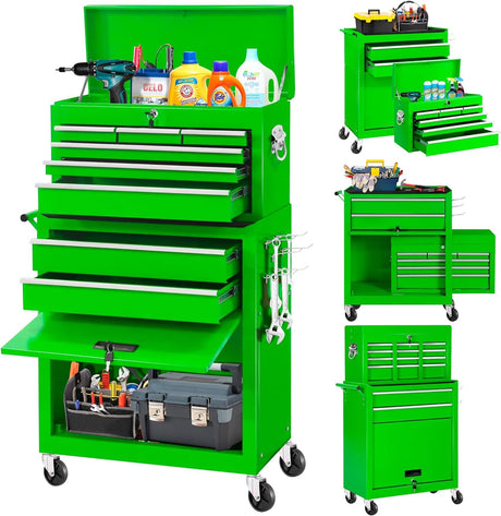 SPERTIKC Tool Chest, 8-Drawer Rolling Tool Chest with Wheels, Detachable Green Metal Tool Cabinet with Lock Top Tool Box, for Garage, Warehouse, Repair Shop, Workshops SPERTIKC