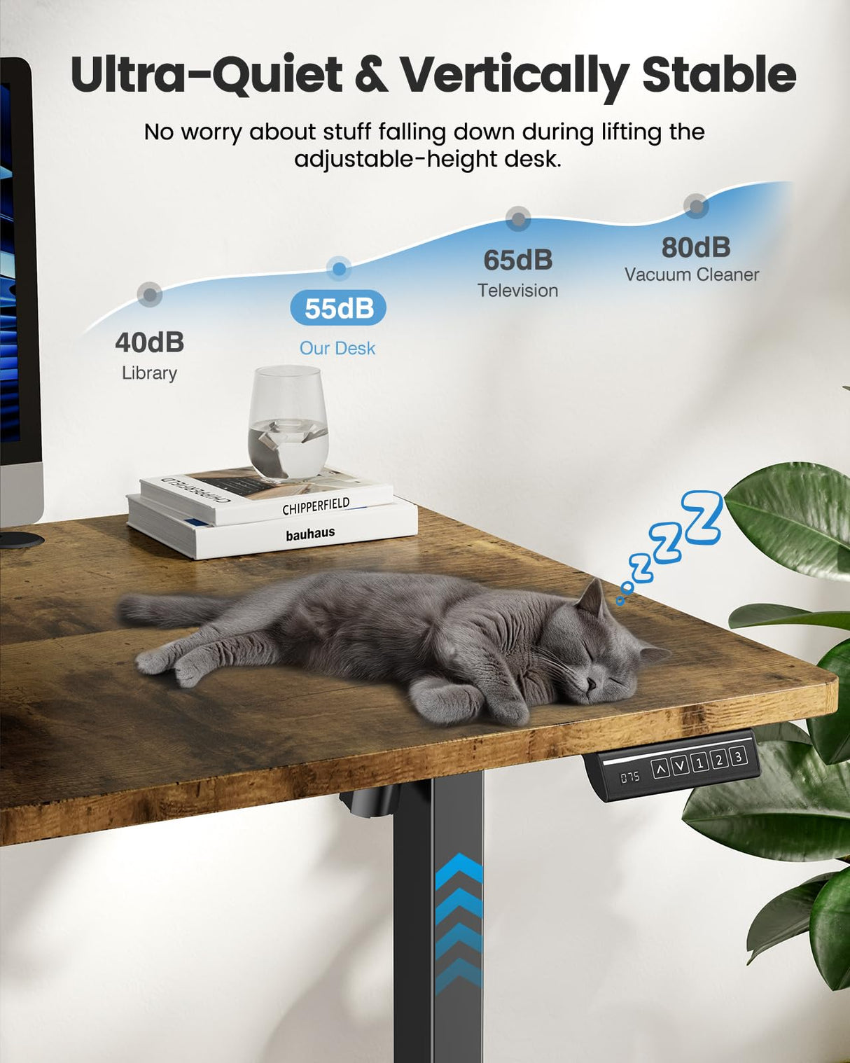 Zelimon Sit Stand Desk Adjustable Height 48"× 24" Memory Computer Stand Up Desk for Home Office Study Table with Hook, Rustic Brown Zelimon