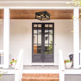 Farmhouse Flush Mount Ceiling Light, 4-Lights Rustic Wood Square Ceiling Light Fixture Kitchen Light Fixture, Farmhouse Light Fixtures for Dining Room Kitchen Livingroom Bedroom Porch JWLUYN