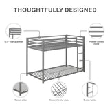 DHP Miles Silver Low Metal Bunk Bed Frame for Kids - Twin Over Twin with Built-in Ladder and High Guardrails DHP