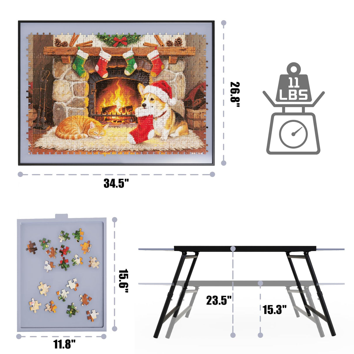 Puzzle Table with Drawers Adjustable Height 1500pcs,Foldable for Storage 3 in 1 Jigsaw Puzzle Table with Legs,Puzzle Tables for Adults with Drawers Doerpuz