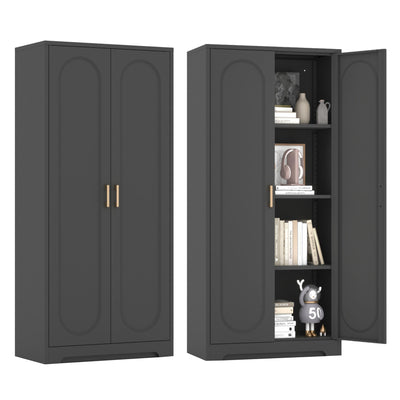 Black Metal Storage Cabinet with with Door, Kitchen Pantry Cabinet with 3 Adjustable Shelves, 60" Tall Storage Cabinets, Steel Large Cupboard for Home Office, Living Room, Dining Room, Kitchen