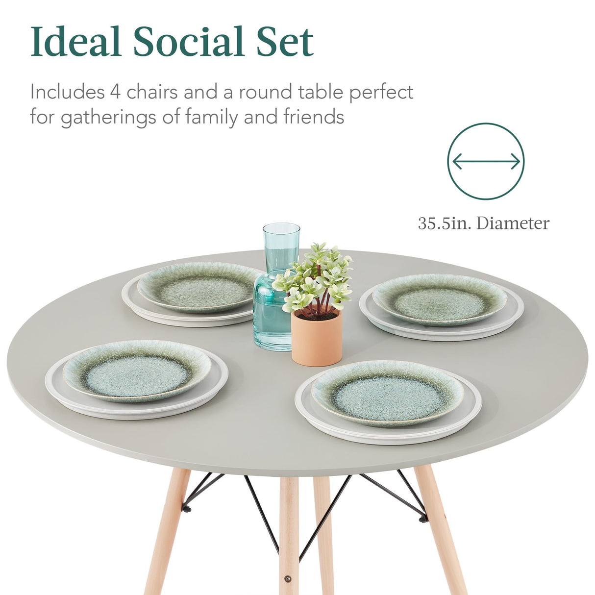 Best Choice Products 5-Piece Dining Set, Compact Mid-Century Modern Table & Chair Set for Home, Apartment w/ 4 Chairs, Plastic Seats, Wooden Legs, Metal Frame - Gray/Oak Best Choice Products