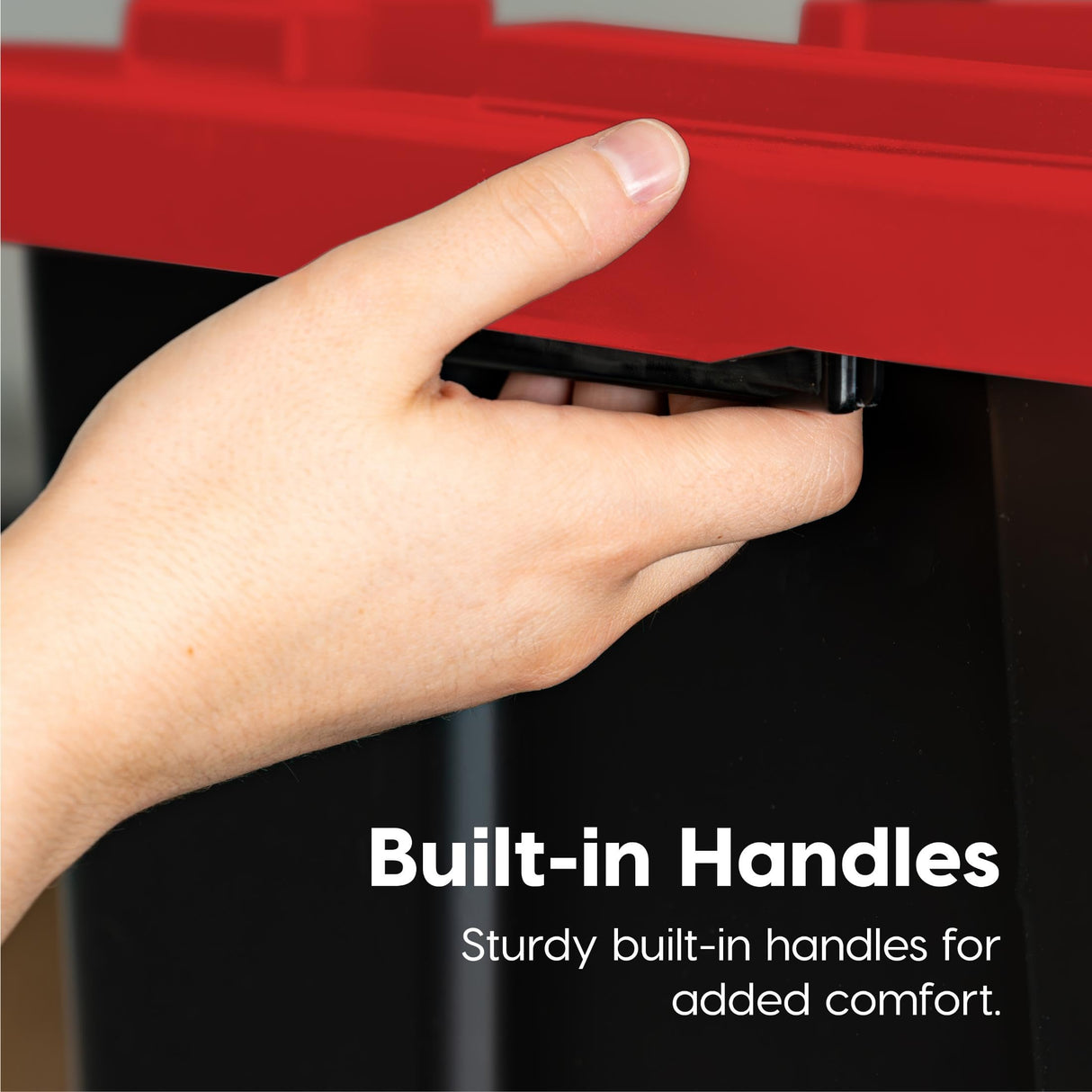 IRIS USA 27 Gallon Heavy Duty Truck Bed Toolbox Storage Tote Bins with Lids, 4 Pack - Made in USA, Tough Snap On Lockable Lid Stackable Industrial Tubs, Garage Organization Reusable Box - Red Iris Ohyama