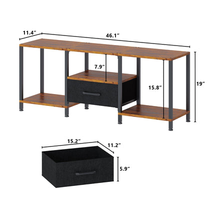 JARHETUN TV Stand with LED Lights, Entertainment Center with Open Shelves and Fabric Drawer, Media Console for 55 Inch TV, Television Stands, Living Room Furniture, Bedroom, Rustic Brown