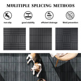 44 Pack Interlocking Deck Tiles, 12"x12"x0.8" Plastic Patio Flooring Outdoor Waterproof, All Weather Use for Balcony Porch Backyard Poolside（Dark Grey,Stripe） Xinghanzhenxuan