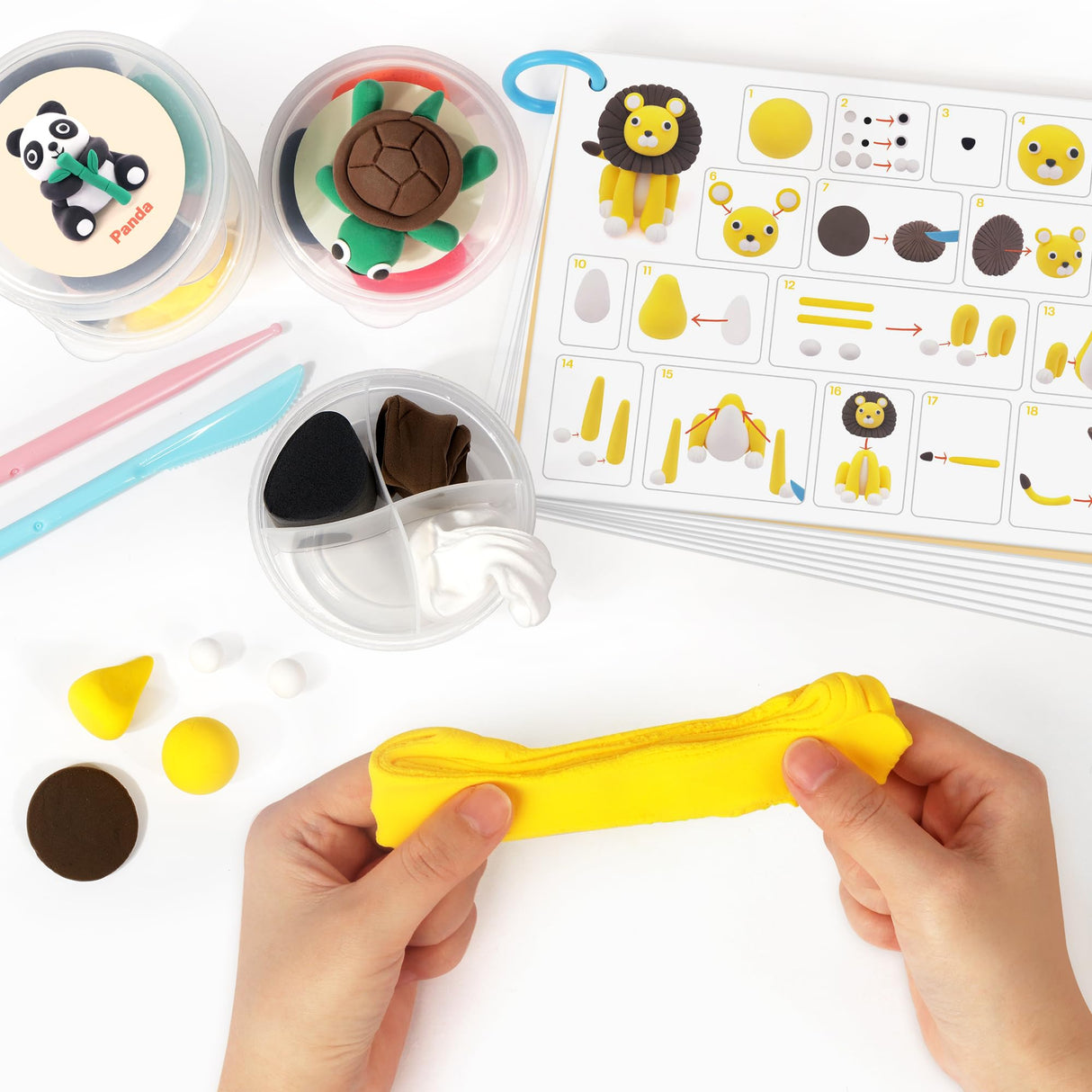 Air Dry Clay Kit for Kids, 12 Animals Modeling Clay with Tutorial Cards & Video, 8 Sculpting Tools, Ultra Light, Safe & Non-Toxic, DIY Art and Crafts Gifts for Boys Girls Helsort