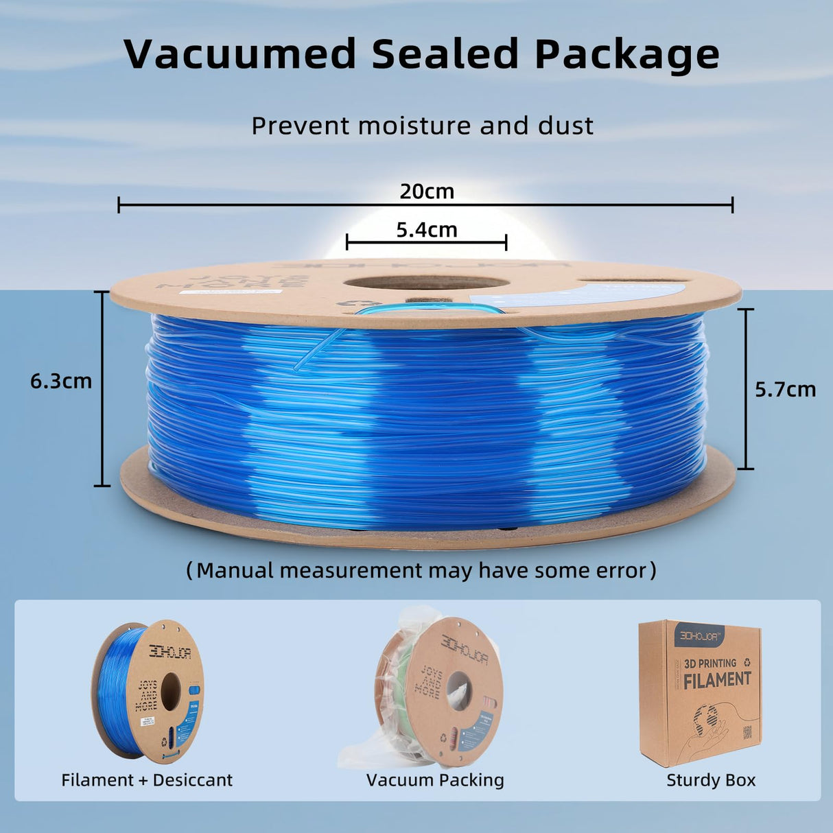 3DHojor TPU Filament 1.75mm TUP95A 3D Printer Filament Flexible Soft 3D Filament 1KG (2.2lbs) fit Most FDM 3D Printers Dimensional Accuracy +/- 0.03 mm-Transparent Blue 3DHoJor