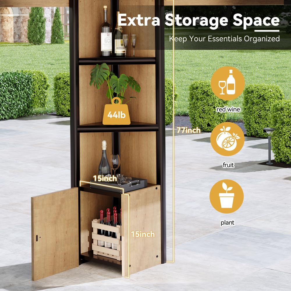 ZIENLIFE 12x14 ft Cedar Wood Gazebo with Sunlight Roof &Storage Cabinet, Hardtop Gazebo with Galvanized Steel Double Roof, Heavy Duty Pavilion for Patio Lawn and Garden ZIENLIFE