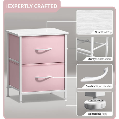 Sorbus Nightstand with 2 Drawers - Kids Bedside Furniture End Table Night Stand - Steel Frame, Wood Top & Easy Pull Fabric Bins - Dresser & Chest for Home, Bedroom Accessories, Office & College Dorm Sorbus