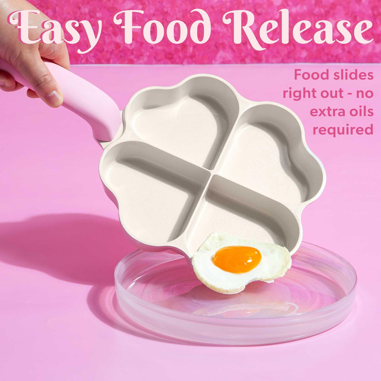 Paris Hilton Heart-Shaped Divided Fry Pan, Ceramic Nonstick Frying Pan with Individual Heart Sections, Dishwasher Safe, 8-Inch, Pink Paris Hilton