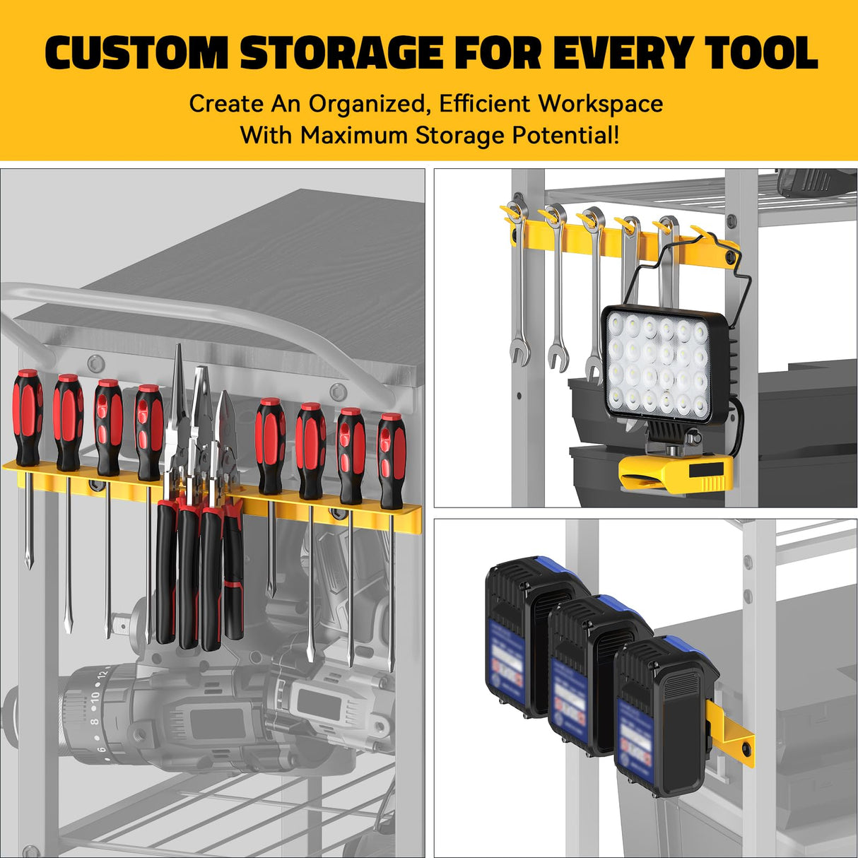 Workbench with Pegboard for DeWalt Tools, Ferreteriai Work Bench Power Tools Organizer Cart Garage Storage with Wheels & Power Outlets, Large Utility Racks Shelf Birthday Gifts for Men Husband Dad Ferreteriai
