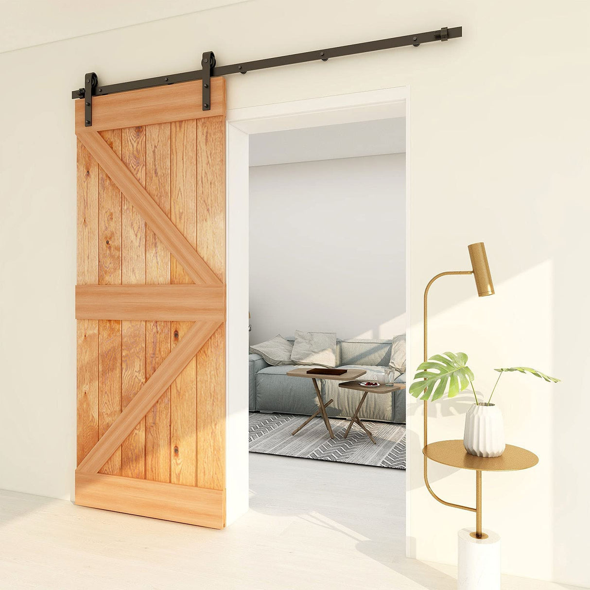 CCJH 6.6ft Sliding Barn Door Hardware Kit Heavy Duty for Single Wood Door (J Shape) CCJH