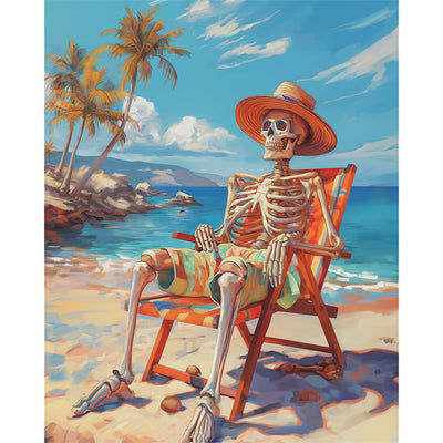 Natuyalo Paint by Numbers Kit for Adults - Skeleton Man DIY Adult Paint by Number Kits Summer Beach Acrylic Canvas Painting for Adults Beginners Kids Art Crafts Without Frame, 16x20 Inch