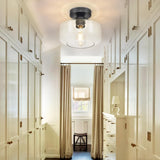 Industrial Semi Flush Mount Ceiling Light: Black Kitchen Lighting Fixtures Ceiling with Clear Glass - Vintage Hallway Light Fixtures E26 Bulb Included - 8.46” Light Fixtures Ceiling Mount for Foyer DINGLILIGHTING