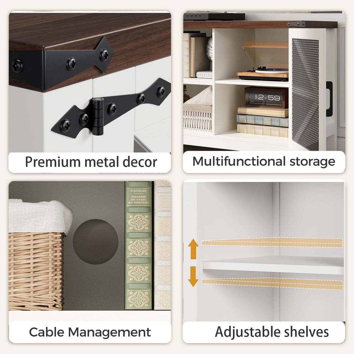 TV Stand for 65 Inch TV, Farmhouse Entertainment Center with Storage and Shelves, Industrial TV Stand with Mesh Door, White TV Media Console Cabinet Furniture for Living Room, Bedroom (White, 58 Inch) Jocoevol