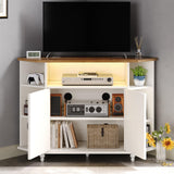 4 EVER WINNER Corner TV Stand for 55 Inch with LED Lights, Farmhouse Corner TV Cabinet with Adjustable Shelves, Corner Entertainment Center with Barn Doors for Living Room, White 4 EVER WINNER