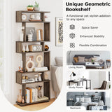 Tangkula 6-Tier S Shaped Bookcase, 64" Tall Modern Geometric Bookshelf with Anti-Tipping Kit, Home Office Freestanding Decorative Storage Display Shelf Room Divider for Living Room Study (1, Walnut) Tangkula