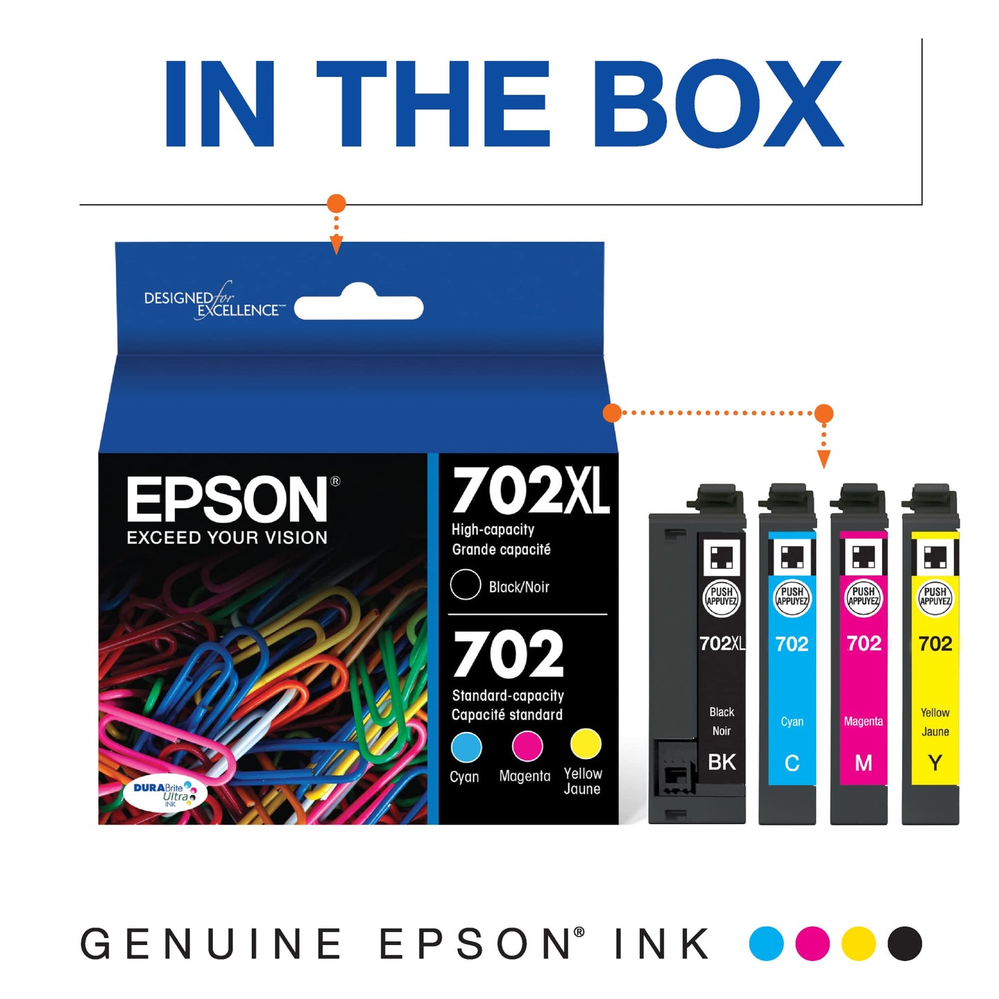 EPSON 702 DURABrite Ultra Ink High Capacity Black & Standard Color Cartridge Combo Pack (T702XL-BCS) Works with WorkForce Pro WF-3720, WF-3730, WF-3733