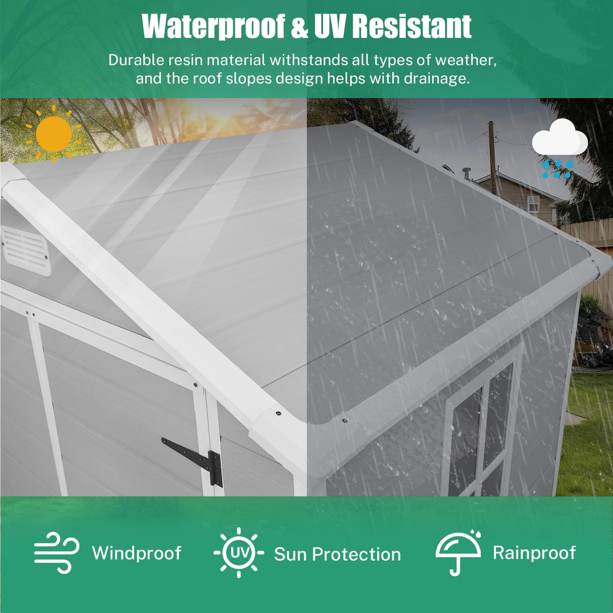 Seizeen 6x4.4ft Resin Shed with Floor, Waterproof Outdoor Plastic Garden Shed with Lockable Doors, Window & Vents, Outdoor Storage Shed for Storing Patio Furniture, Tools, Bike and Lawn Mower (Gray) Seizeen