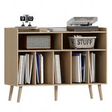 ChooChoo Record Player Stand, Turntable Stand with Vinyl Storage, Record Player Cabinet Up to 350 Albums, Cube Storage Organizer for Living Room, Natural ChooChoo