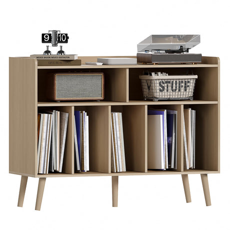 ChooChoo Record Player Stand, Turntable Stand with Vinyl Storage, Record Player Cabinet Up to 350 Albums, Cube Storage Organizer for Living Room, Natural ChooChoo