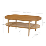Sonia Bohemian 2-Tier Oval Coffee Table, Living Room Cane Table with Storage Shelf and Mid-Century Legs in Honey Brown Wood with Rattan Accent Nathan James