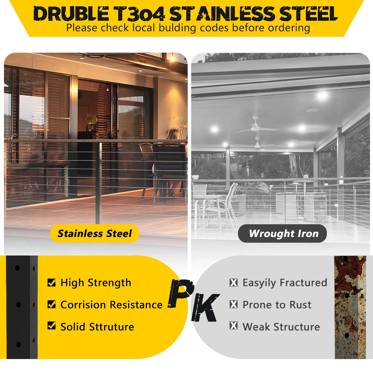 VEVIVOOVY Stainless Steel Cable Railing Post 36"(Post 34"x2"x2"),Level Drilled Railing Post with Adjustable Top Mount Cable Handrail Post,DIY Black Railing Post for Decks,Porchs,Balconies -6Pack VEVIVOOVY