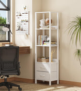 VIMBER Tall Bookshelf with Drawers, 6-Tier Bookcase for Books, Garage Kit, CDs, Movies, Modern Standing Bookshelves Storage Organizer for Bedroom Office Living Room White USSJ002W VIMBER