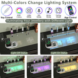 Gyfimoie 8 Drawer Dresser with Power Outlet, White Dresser for Bedroom Chest of Drawer with Glass Top & LED Light, Modern Double Wide Drawer Organizer Cabinet for Living Room (Black) Gyfimoie