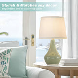 Seealle 19.4" Modern Ceramic Table Lamps for Night Stands - Bedside Lamps Set of 2 for Nightstand, Green Bedroom Lamp for Living Room Cute Desk End Table Office Guest Room Dresser Rocker Swtich Seealle
