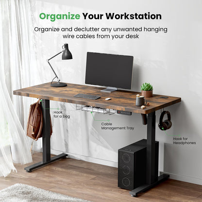 SIAGO Electric Standing Desk Adjustable - 48 x 24 Inch Sit Stand up Desk with Cable Management - 3 Memory Preset Adjustable Height Desk Computer Home Office Desk - WoodArtSupply